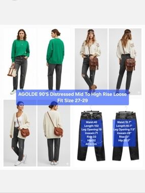 AGOLDE 90'S Distressed Mid To High Rise Loose Fit Size 27-29